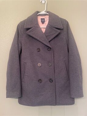 GAP Gray Double-Breasted Wool-Blend Peacoat Size Small